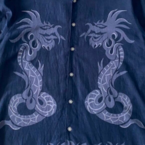 Navy Dragon Unisex Button Down Shirt - Picture 2 of 4